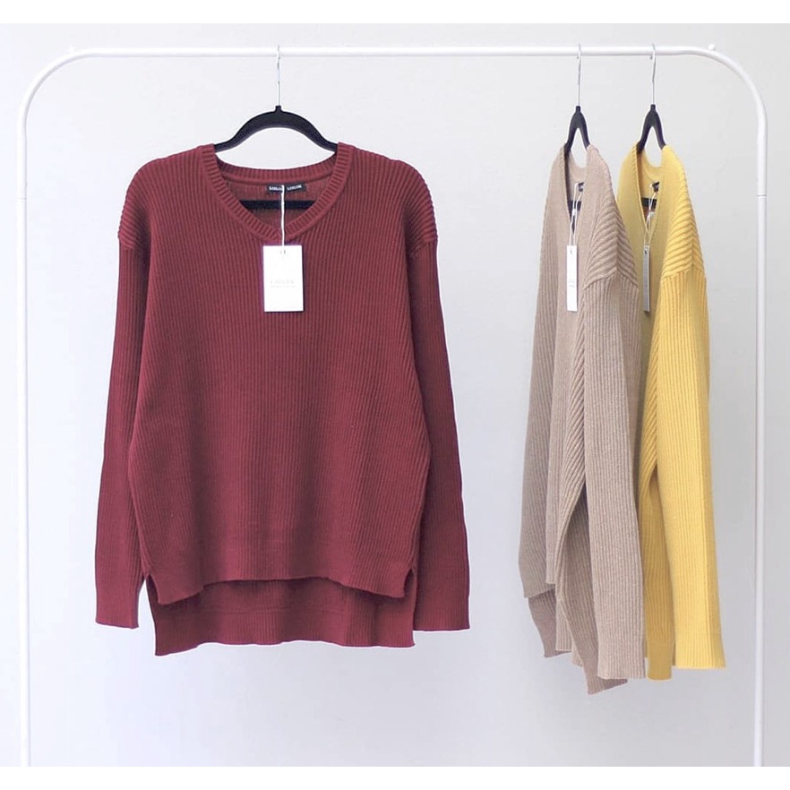 Balegrosir Viona  Vneck Boxy Rajut Sweater Atasan Rajut