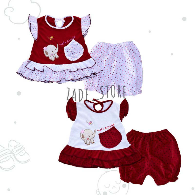 set dress bayi + celana setelan baju bayi perempuan Planet kidz baju anak baru lahir dress gajah