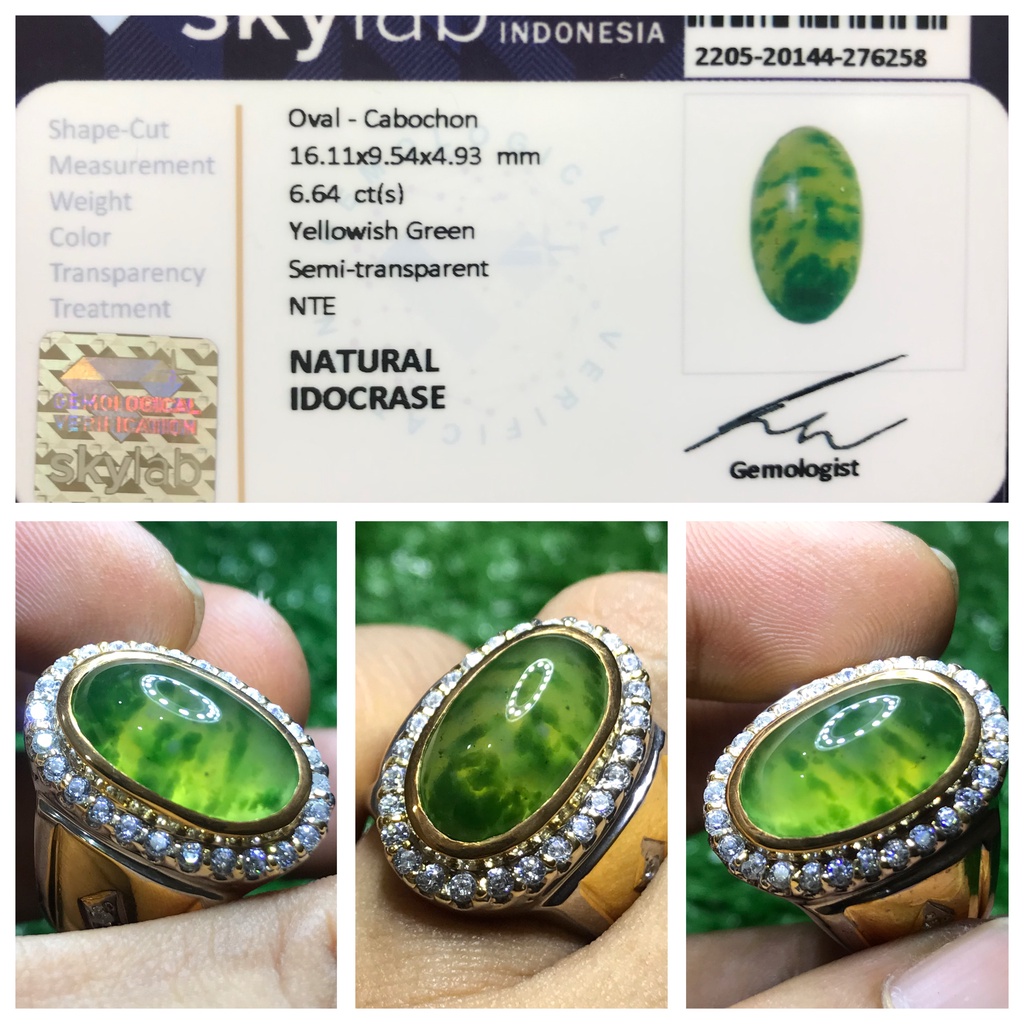 Natural 6.64ct Batu Idocrase Lumut Aceh BEST Quality cincin Perak