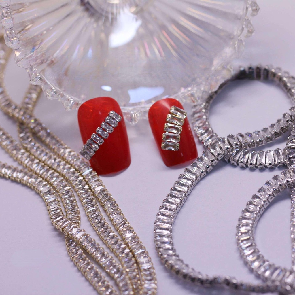 Agustina Kuku Zirkon Rantai Fashion Gadis Wanita Emas Perak Manikur Aksesoris DIY Perhiasan Nail Art Charms