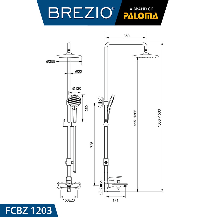 BREZIO FCBZ 1203 SHOWER TIANG COLUMN SET KERAN KRAN PANAS DINGIN MANDI