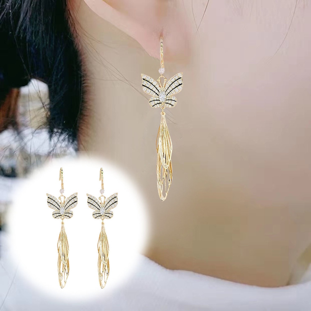 Anting Gantung Panjang Model Pita Rumbai Mewah Gaya Jepang / Korea Untuk Wanita