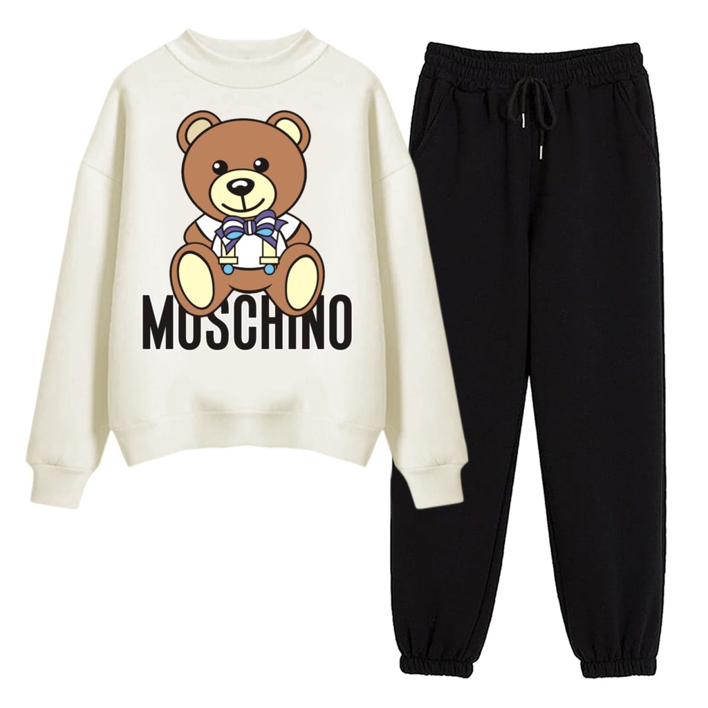 BESS - Baju Setelan Wanita Murah / Setelan Sweater + Jogger Hitam - MSCHINO BEAR