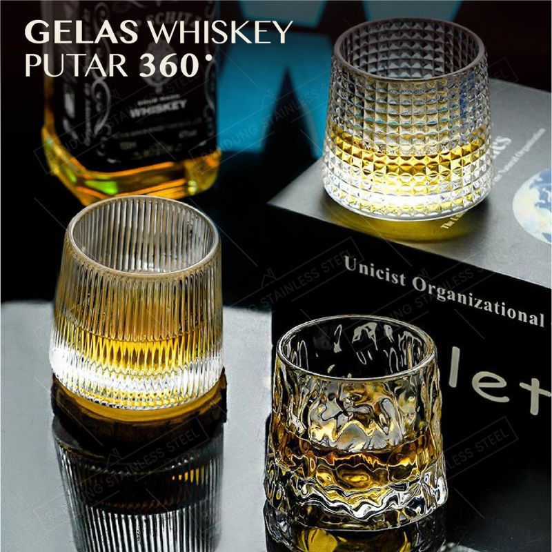 Gelas Kaca Cangkir Spinning Whisky Wine Glass Cup 150ml Line Style Putar Whiskey Glass MILANO One Two Cups ORiI