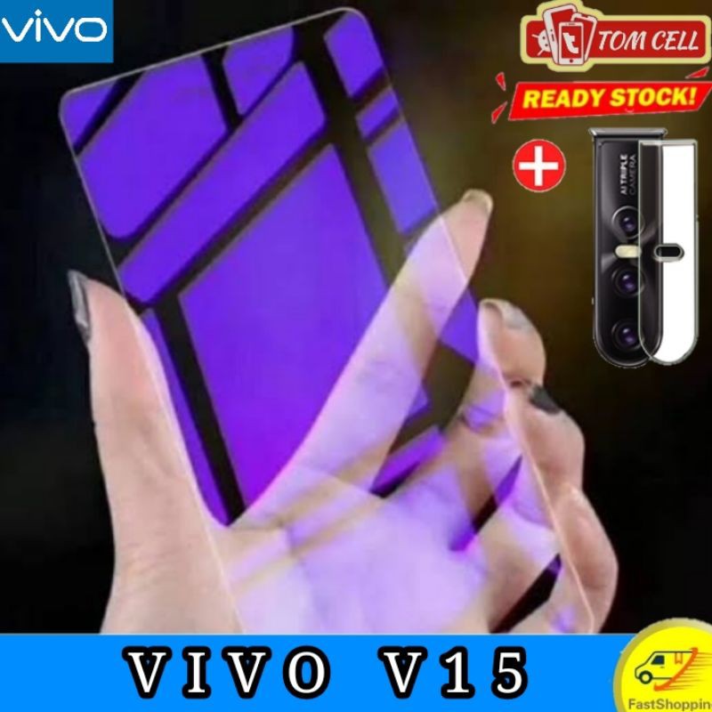2in1 Tempered Glass Anti Blue Light Plus Lensa Camera VIVO V15 TG Anti Radiasi