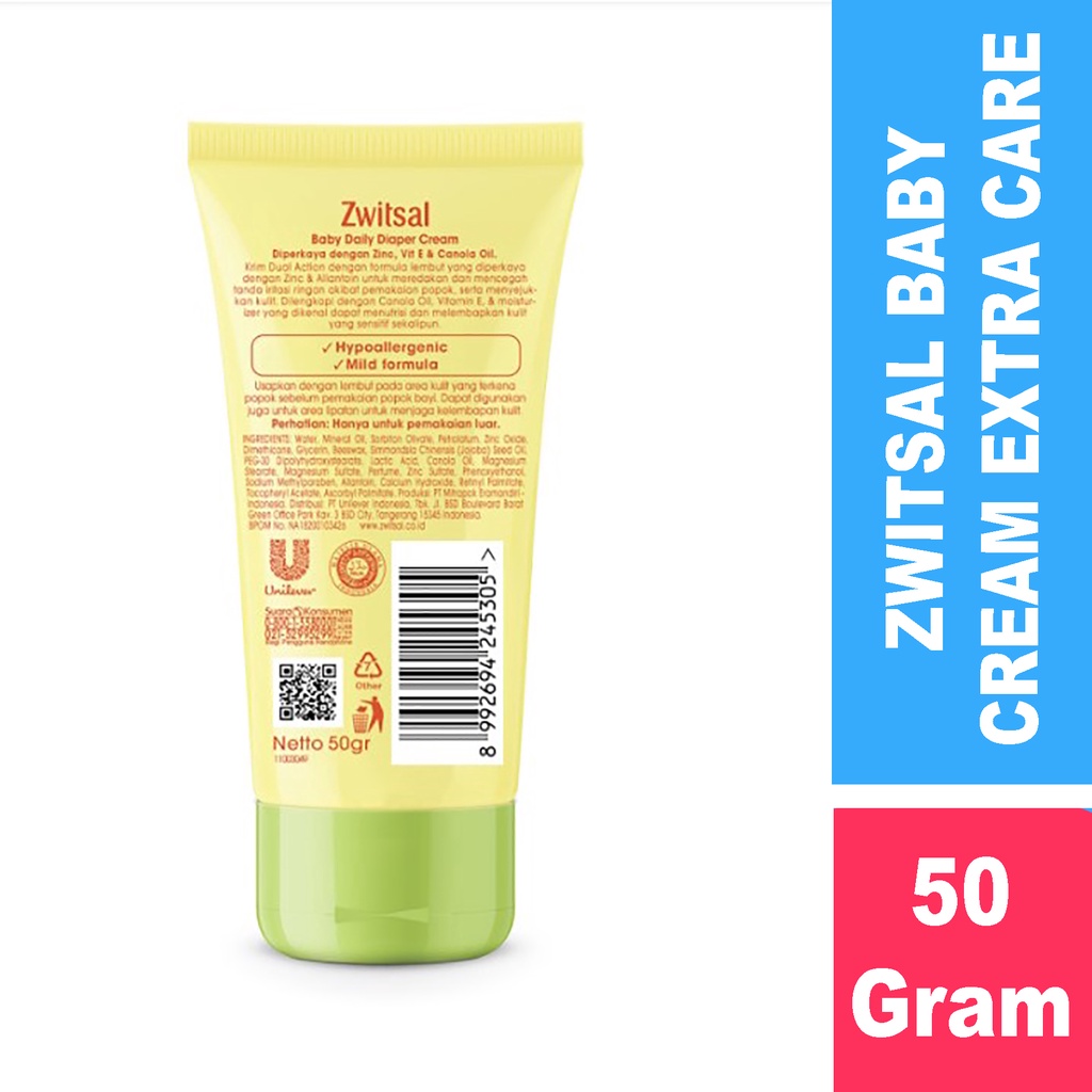 Bisa COD Zwitsal Baby Cream Extra Care Zinc 50 mL