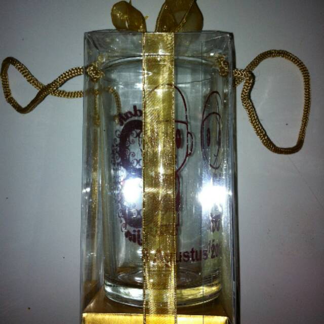 Souvenir pernikahan gelas h10 bening + mika / box