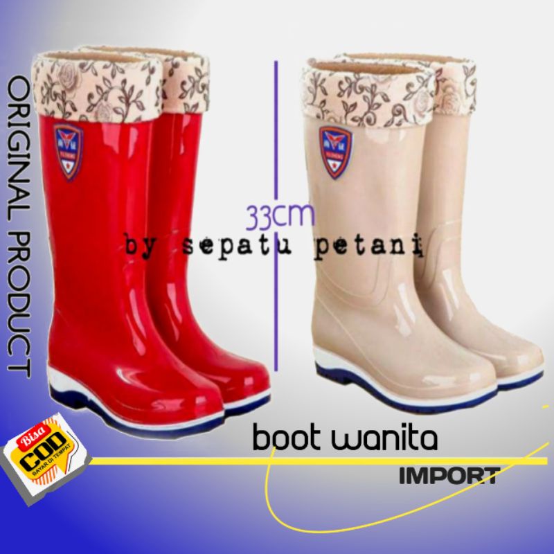 COD Sepatu Boot Wanita Cewek Dewasa Karet Lentur Import panjang 33 Cm Bukan AP Boot APD Medis Pendek Cewek dewasa Boot Karet Cewek/Sepatu Boots Wanita Anti Air /Sepatu Boots Hujan Low Heels bahan karet untuk wanita Slip on anti slip