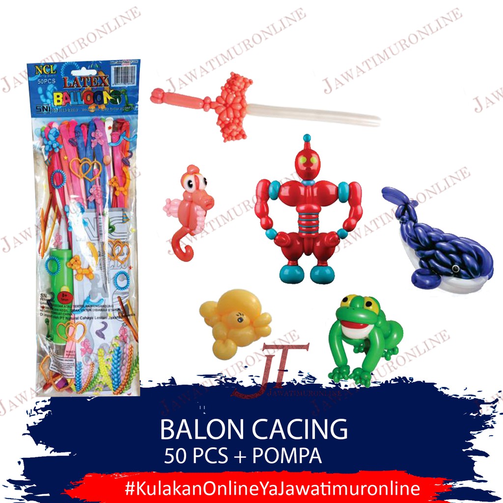 Balon Cacing isi 50 + Pompa NCL Balon Panjang Balon Dekorasi