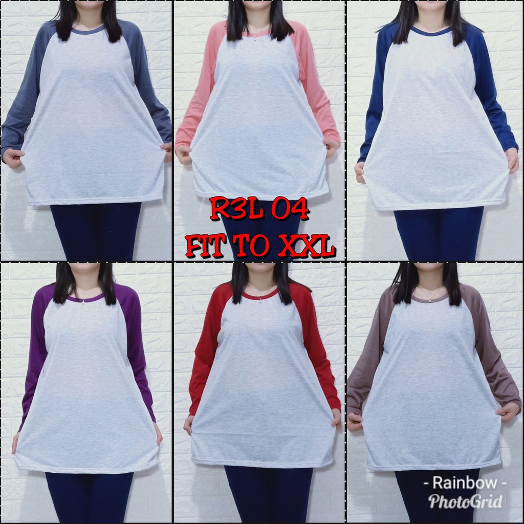 Kaos Raglan Panjang Polos size FIT TO XXL / atasan wanita bestseller murah