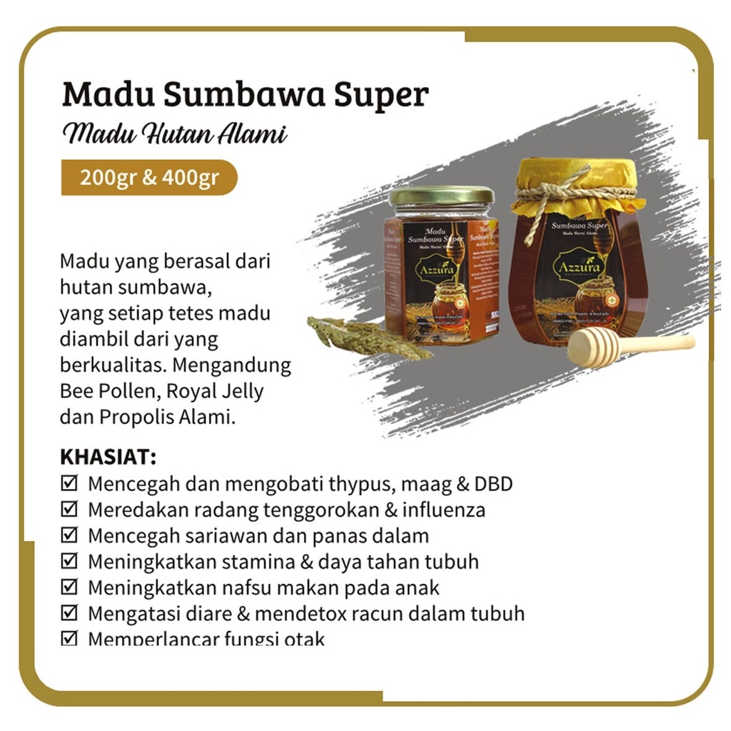 

Madu Sumbawa Super Madu Azzura Madu Herbal Madu Alami Meningkatkan daya tahan tubuh Detoks racun dalam tubuh 400/200gr