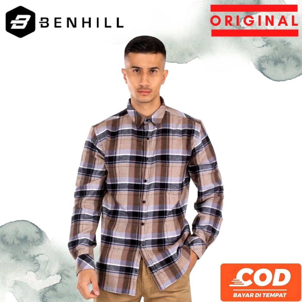 BENHILL KEMEJA PRIA Flannel Lengan Panjang Kotak Cream 27621-11533 BSM