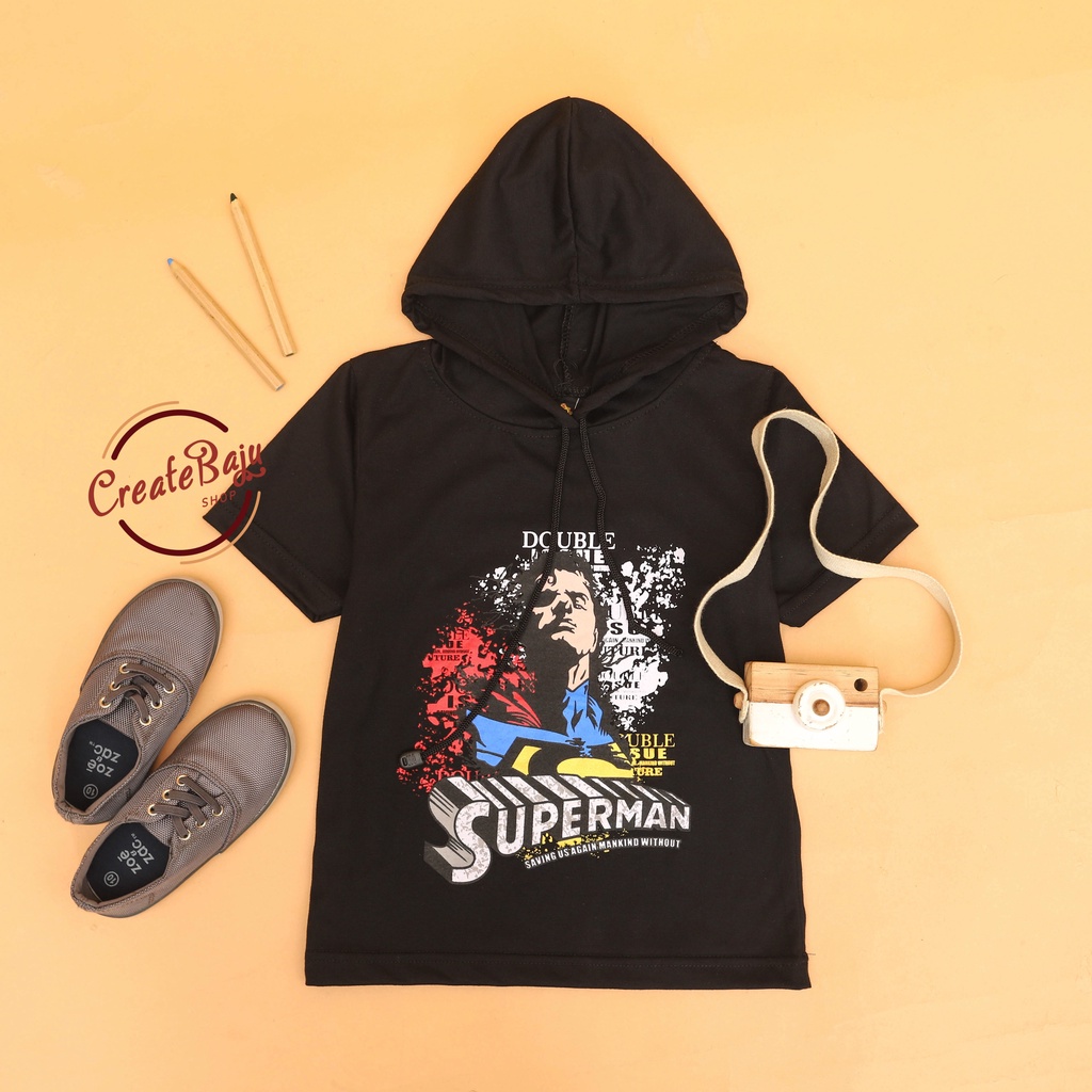 KAOS ATASAN HOODIE ANAK SUPERMAN BAJU ATASAN ANAK 1-7 TAHUN