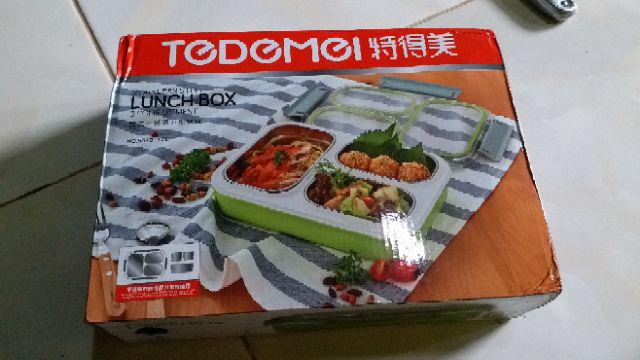 Tempat Makan Stainless Anti Tumpah Tedemei 6540 Pink Green Blue.