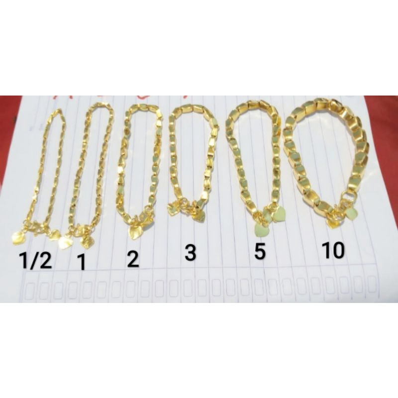 Gelang  padi setara 1/2,1,2,3,5,7,10 suku lapis emas 24k,warna emas 24k gelang viral bonus packing bubble wrap paket lebih aman