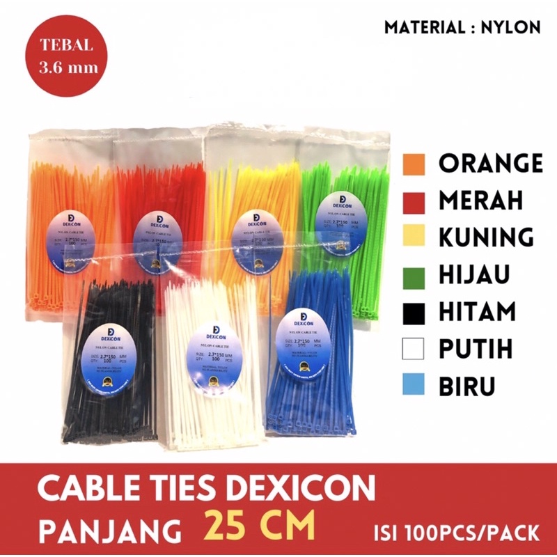 KABEL TIE CABLE TIES 25 cm isi 100 PCS 3.6X250 MM WARNA WARNI