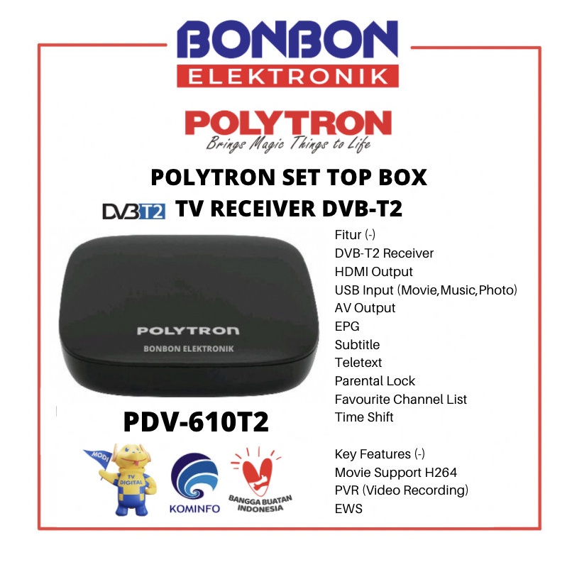 Polytron Set Top Box PDV-610T2 / PDV 700T2 DVB T2 TV Receiver STB Siaran Digital PDV 610T2