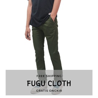  Celana  Chino  Panjang  Pria Hijau  Army  Premium Slim Fit 