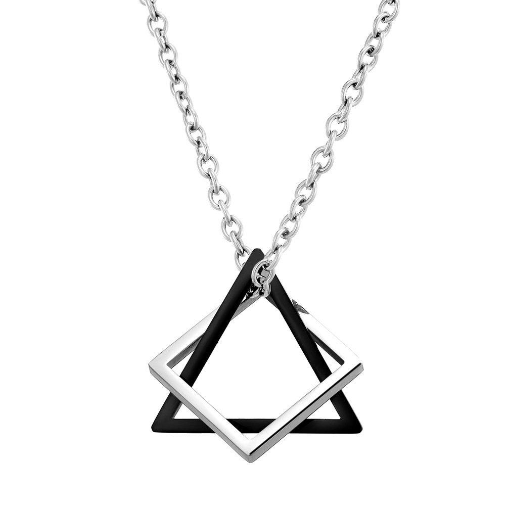 Kalung Dengan Liontin Bentuk Geometri Persegi Segitiga Bahan Stainless Steel Untuk Pria