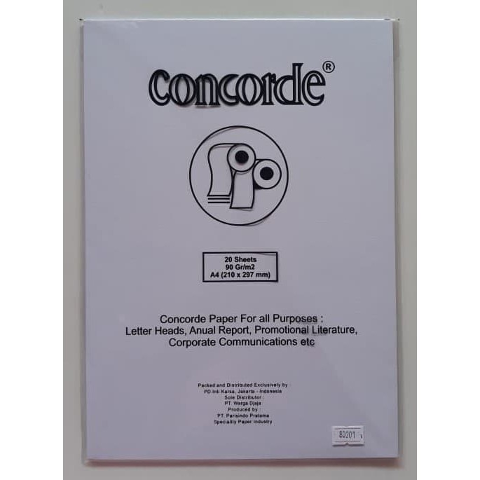 Kertas Concorde 90 Gr A4 (80201) - White (Pak Isi 20 Lembar)