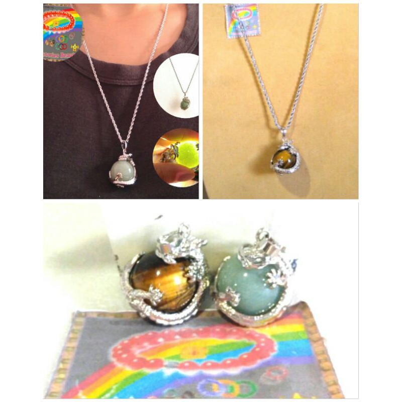 KALUNG LIONTIN GIOK BOLA LILIT NAGA ,MOONSTONE, TIGER EYE NATURAL BATU