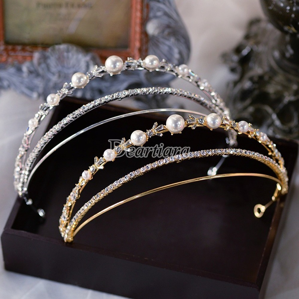 Koreaanse Prinses Parels Bruiden Hoofdbanden Mini Bridal Tiara Hoofddeksel Party Haar Accessoire