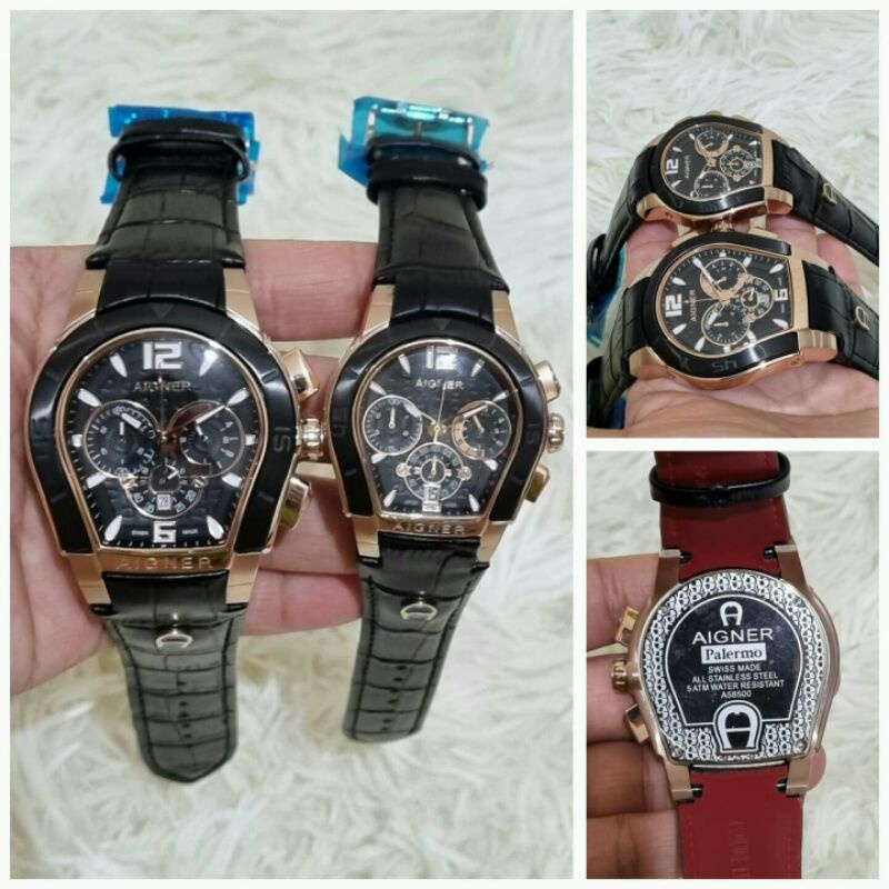 jam tangan couple aigner palermo batre crono stainless kualitas original