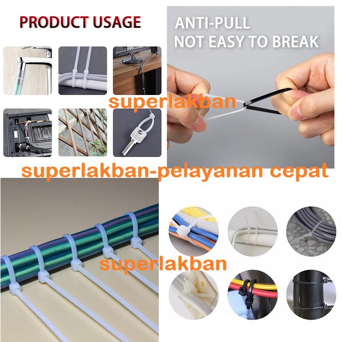 Kabel Ties Putih Hitam Cable Ties Kabel Tis Murah Kable Tis 3,6 mmX150mm 1 Pack Isi 100 pcs