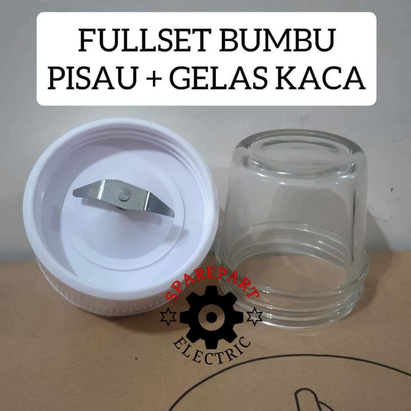 PROMO FULLSET PISAU + GELAS BUMBU KACA BLENDER NATIONAL MIYAKO GEAR KARET