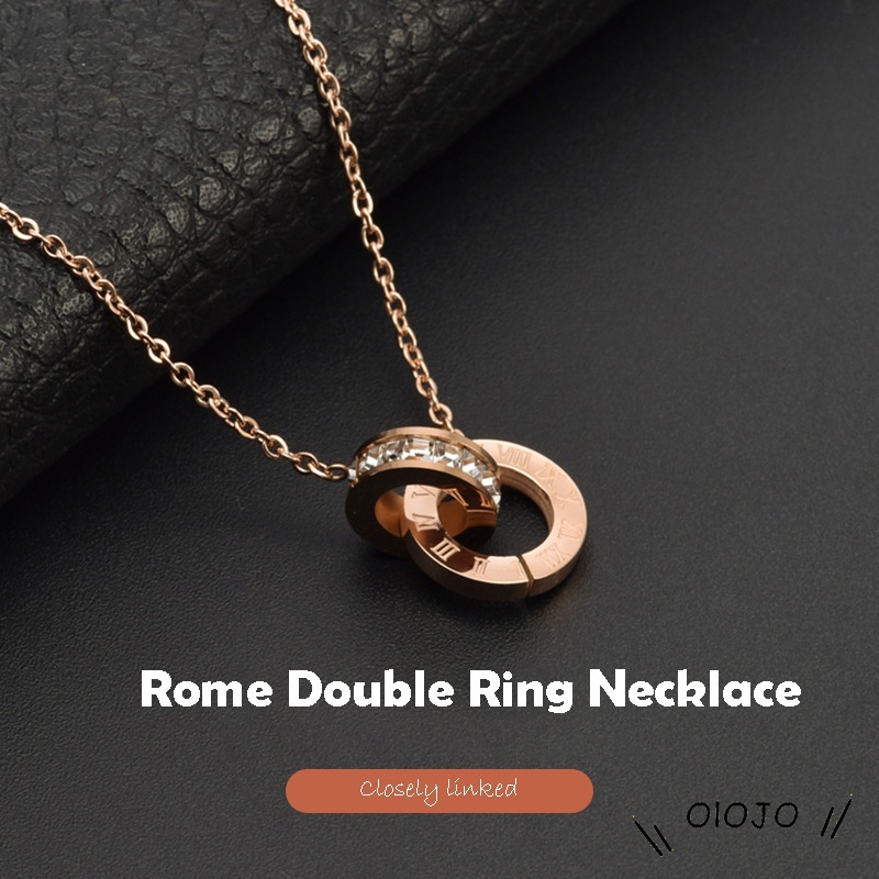 Kalung Model Cincin Ganda Bahan Titanium Steel Tidak Pudar Dan Alergi Rose Gold - ol