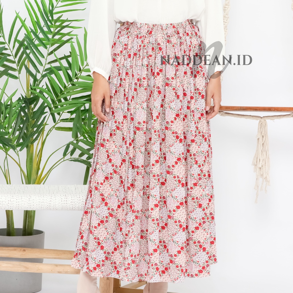 Rok Plisket Prisket Import/ Maxi Skirt Motif Bunga Vintage Pastel