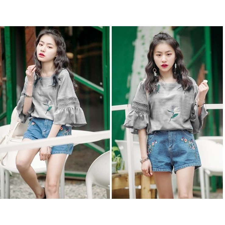 [baju wanita korea]  Baju Atasan Wanita Blouse Korea Import Putih White Grey