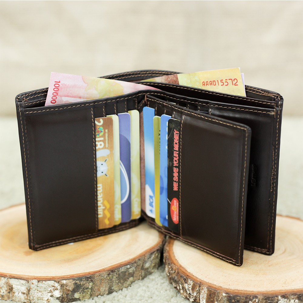 DOMPET KULIT PRIA EVREN DOMPET PRIA KULIT ASLI BAHAN KULIT SAPI 15 SLOT KARTU 2 SLOT UANG KERTAS