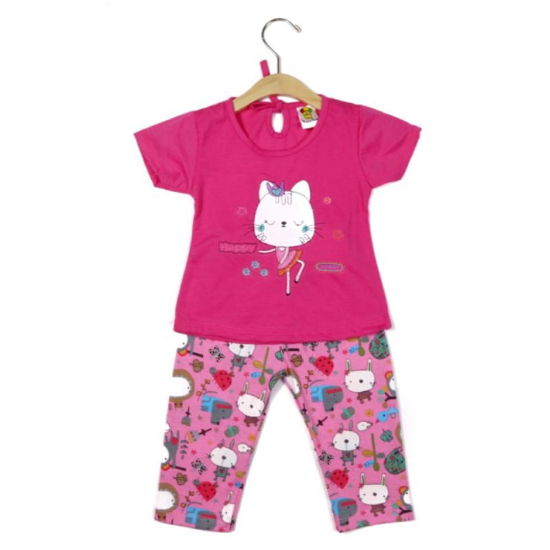 SETELAN FASHION PAKAIAN BAJU ANAK PEREMPUAN 1 TAHUN MOTIF CAT HAPPY