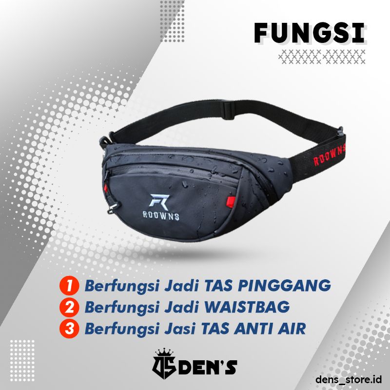Tas Selempang Pria Waterproof Waist Bag Hezel Pria Anti Air Anti Sobek Roowns White