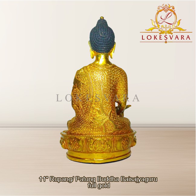 Patung Rupang Arca Logam Buddha Bhaisajyaguru 11inch Full Gold