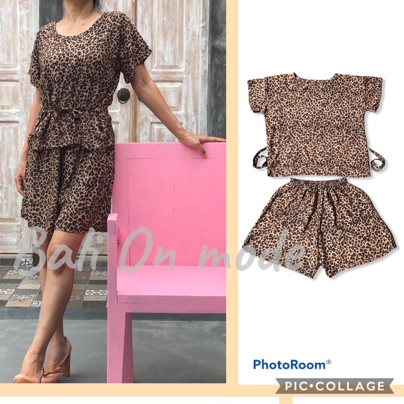 Setelan Kulot Pendek Bali motif Leopard