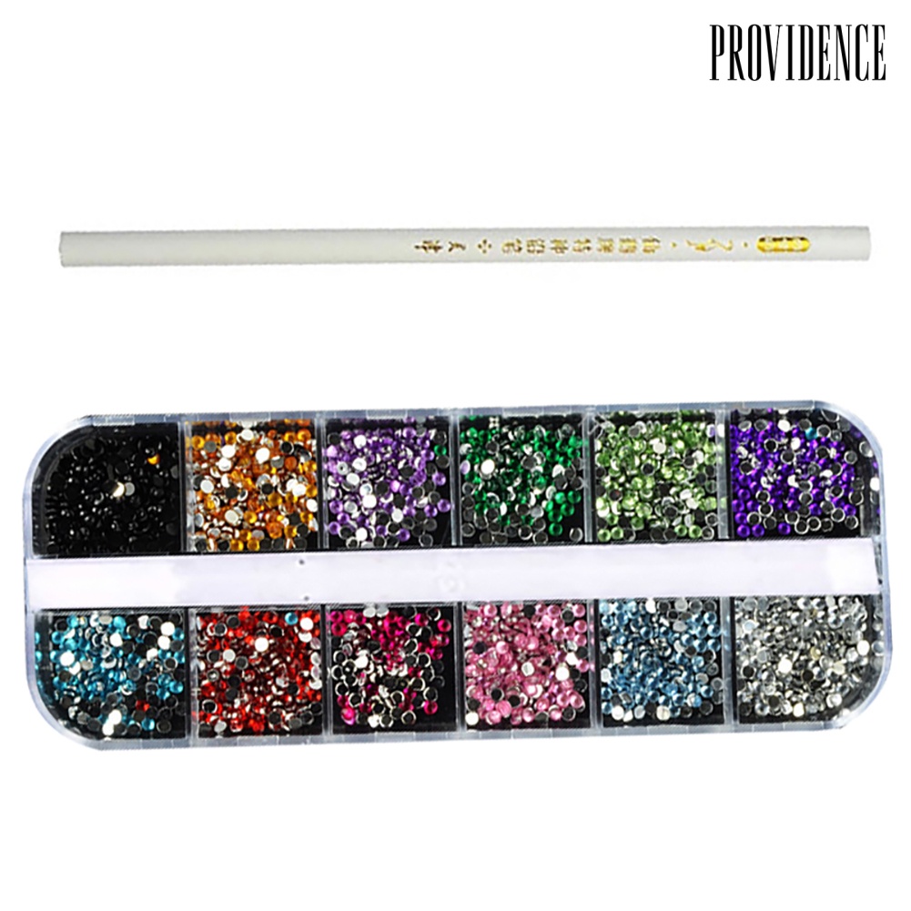 Providence 12 Colors Mixed Size Nail Art Flat Rhinestones Decorations with Dotting Pen