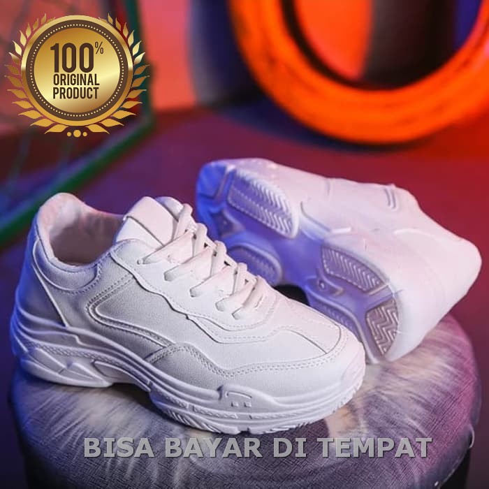 Sepatu Wanita Perempuan Cewek Sport Import Sneakers Tali Terbaru TO929 Putih Polos Ls205-G - Putih,
