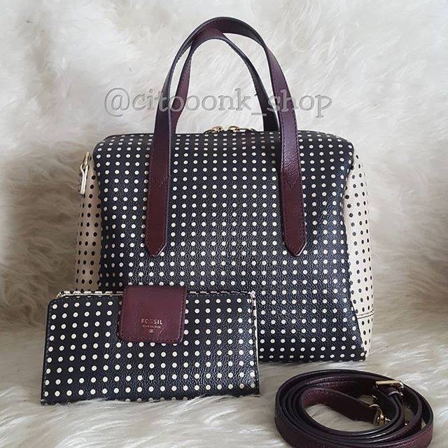 FOSSIL SIDNEY SATCHEL POLKA HANDLE RAISIN