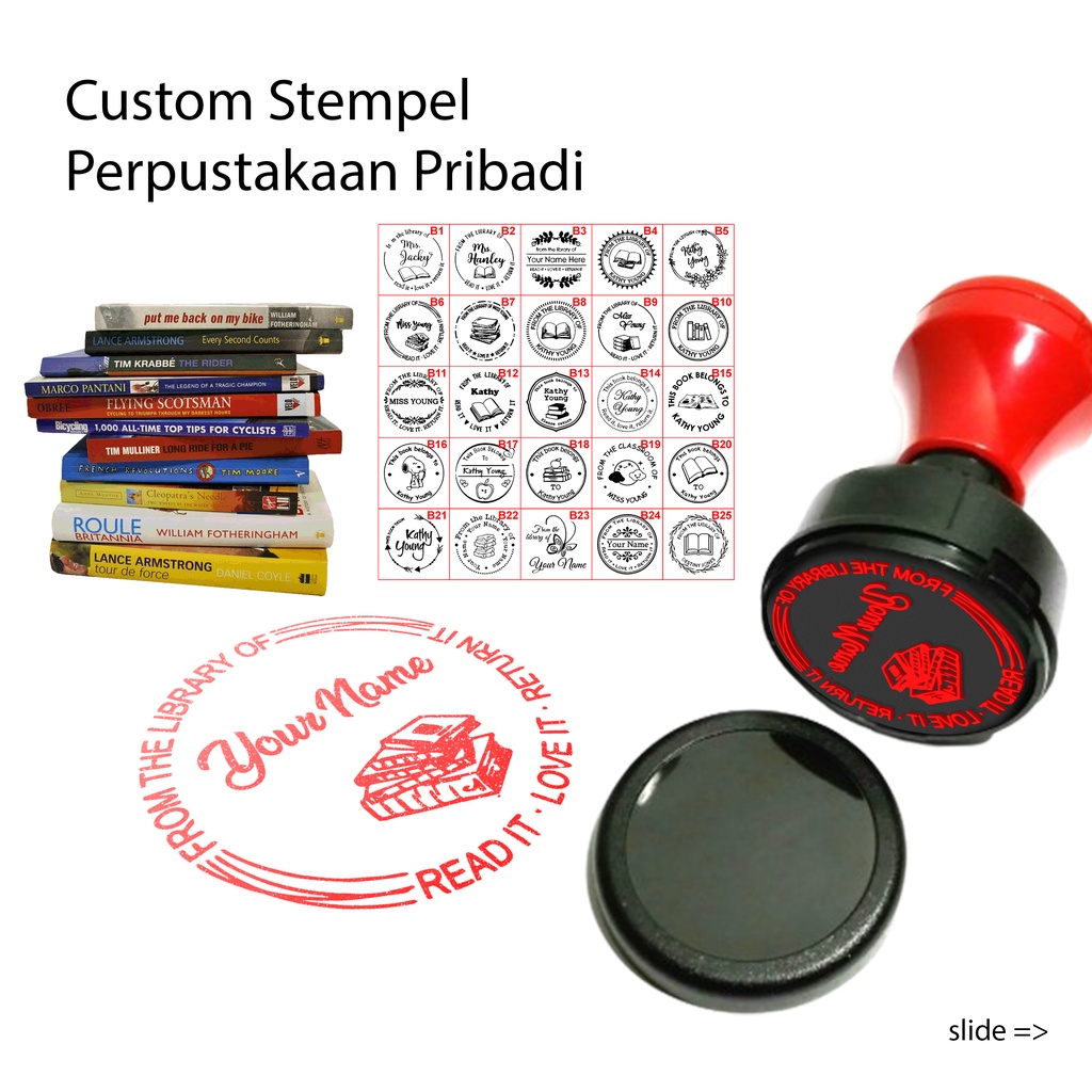 

STEMPEL NAMA KOLEKSI BUKU PERPUSTAKAAN PRIBADI CUSTOM