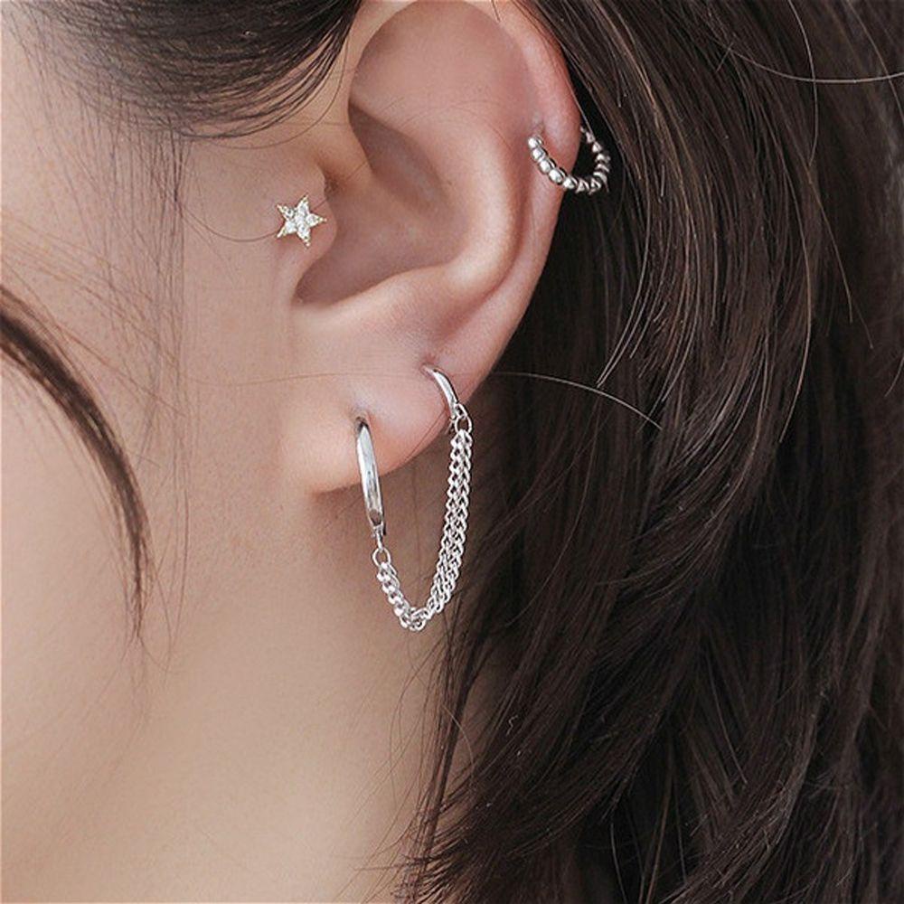 NEEDWAY Anting Rantai Rumbai Keren Geometris Hadiah Liontin Tindik Logam Gaya Korea Hoop Earring