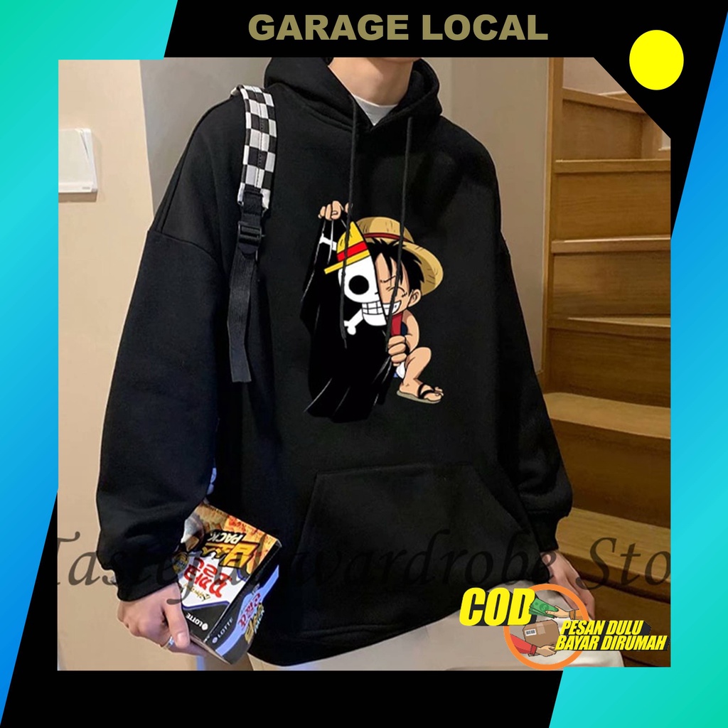 Baju Sweater Hoodie One Piece D'Luffy Hitam Pria Wanita Sweeter Hodie Anime Jepang Sweter Hudie Kart