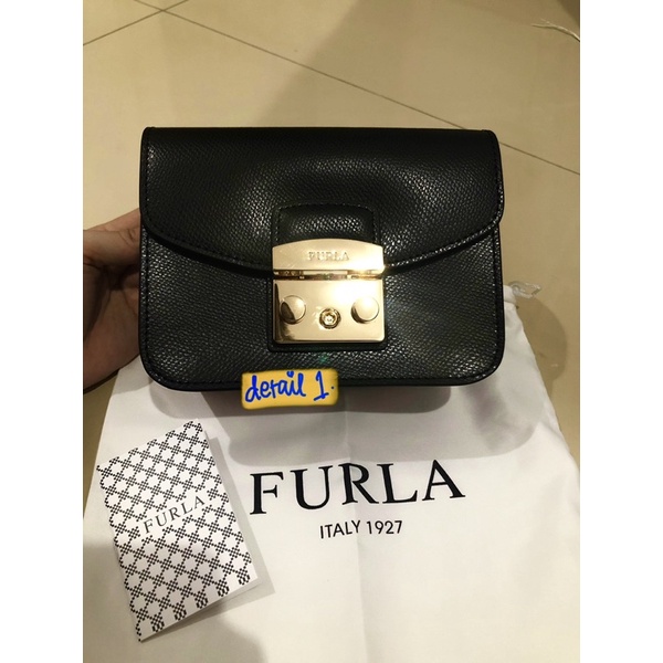 LIKE NEW TAS Furla mini metropolis black BRANDED ORIGINAL AUTHENTIC SEPATU TAS KERJA PESTA SECOND BE