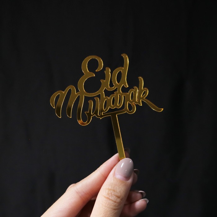 Cake Topper Idul Fitri | Hiasan Kue Lebaran Akrilik Mirror Eid Mubarak Tancapan Kue Ramadan
