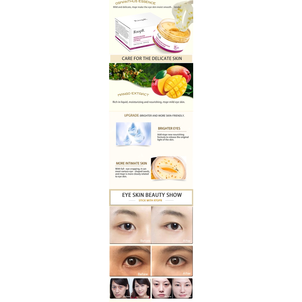 RtopR MANGO GOLDEN OSMANTHUS NOURISHING EYE MASK Masker Mata Anti Penuaan, 40 Buah/Boks Mangga Emas