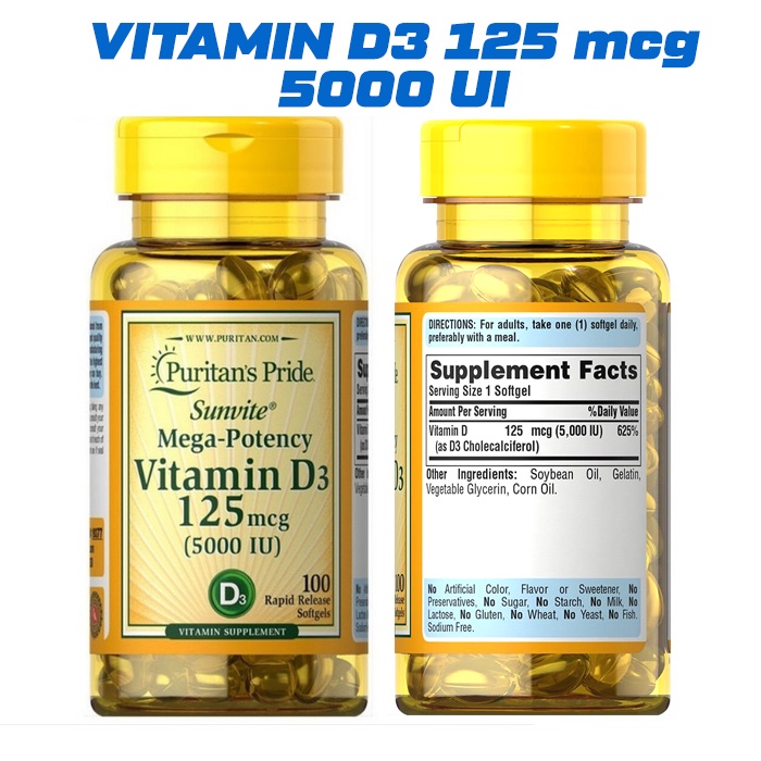 Puritan's Pride sunvite MEGA POTENCY Vitamin D D3 5000 iu 125 mcg 100 Softgel PURITAN VITAMIN D3 500