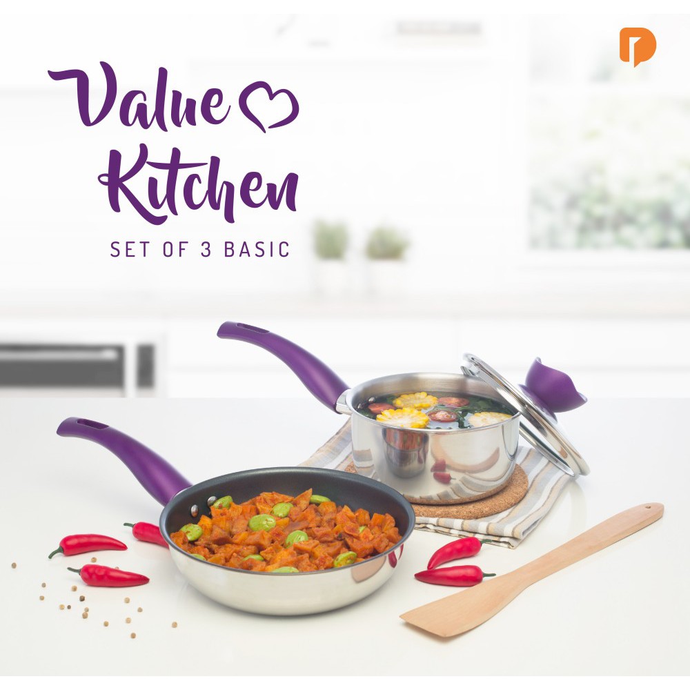 Value Kitchen Set by Dusdusan Set Peralatan Masak Basic Wajan Panci Sutil Kayu 3 in 1