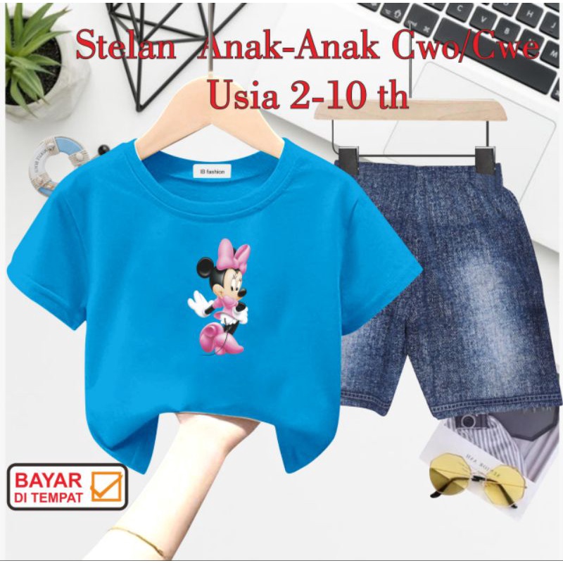 ((IB))SETELAN ANAK PEREMPUAN SEMI JEANS/MINNIE DIGITAL SABLON