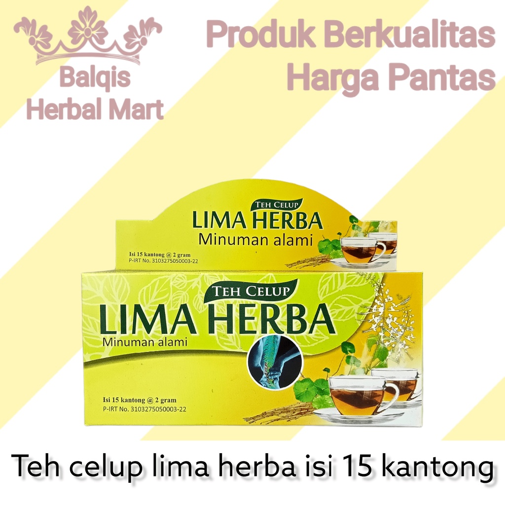 

(100% ASLI) Teh Celup Lima Herba isi 15 Herbal asam urat Reumatik pankreas gula darah